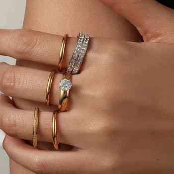 Set di anelli in acciaio inossidabile 316L per donna 2025 Nuovo accessorio per gioielli con dita in zircone di lusso alla moda 1