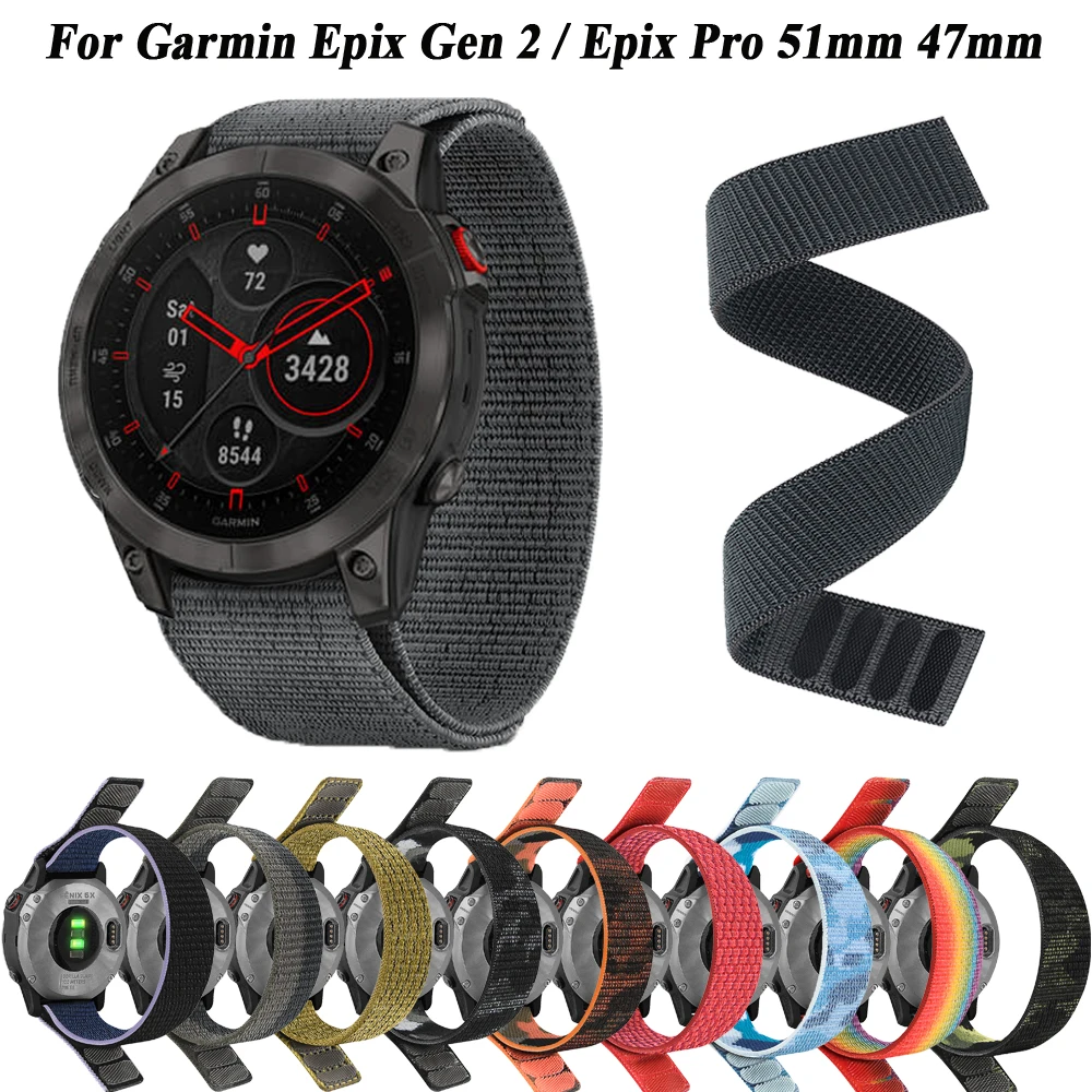 

26/22mm Sport Nylon Strap For Garmin Epix Gen 2/Epix Pro 47mm 51mm/Fenix 6X 6 Pro 5X 5 Plus 7X 7 Ultralight Watch Band Bracelet