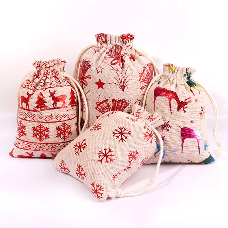 Christmas Drawstring Gift Bag Candy Jewelry Packaging Bags Xmas Decoration 5Pcs christmas gift bags gift bags