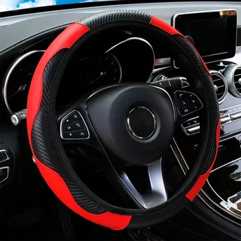 Coprivolante per Auto Traspirante Antiscivolo in Pelle PU Adatto per Volanti da 38cm Decorazione Auto in Fibra di Carbonio