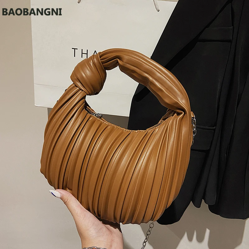 

Pleated Small Tote bag Half month bag Winter New PU Leather Women's Designer Handbag Shoulder Messenger Bag