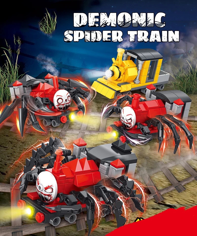 The New Choo Choo-Charles Building Blocks Big Game Surrounding Horror  Mutant Spider Train Model Doll Toys Children's Gifts