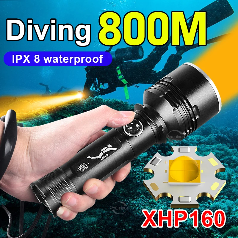

Профессиональный фонарик для дайвинга XHP160 3000 люменов для дайвинга желтый свет подводный фонарь IP8 водонепроницаемый охотничий фонарь с ручной веревкой