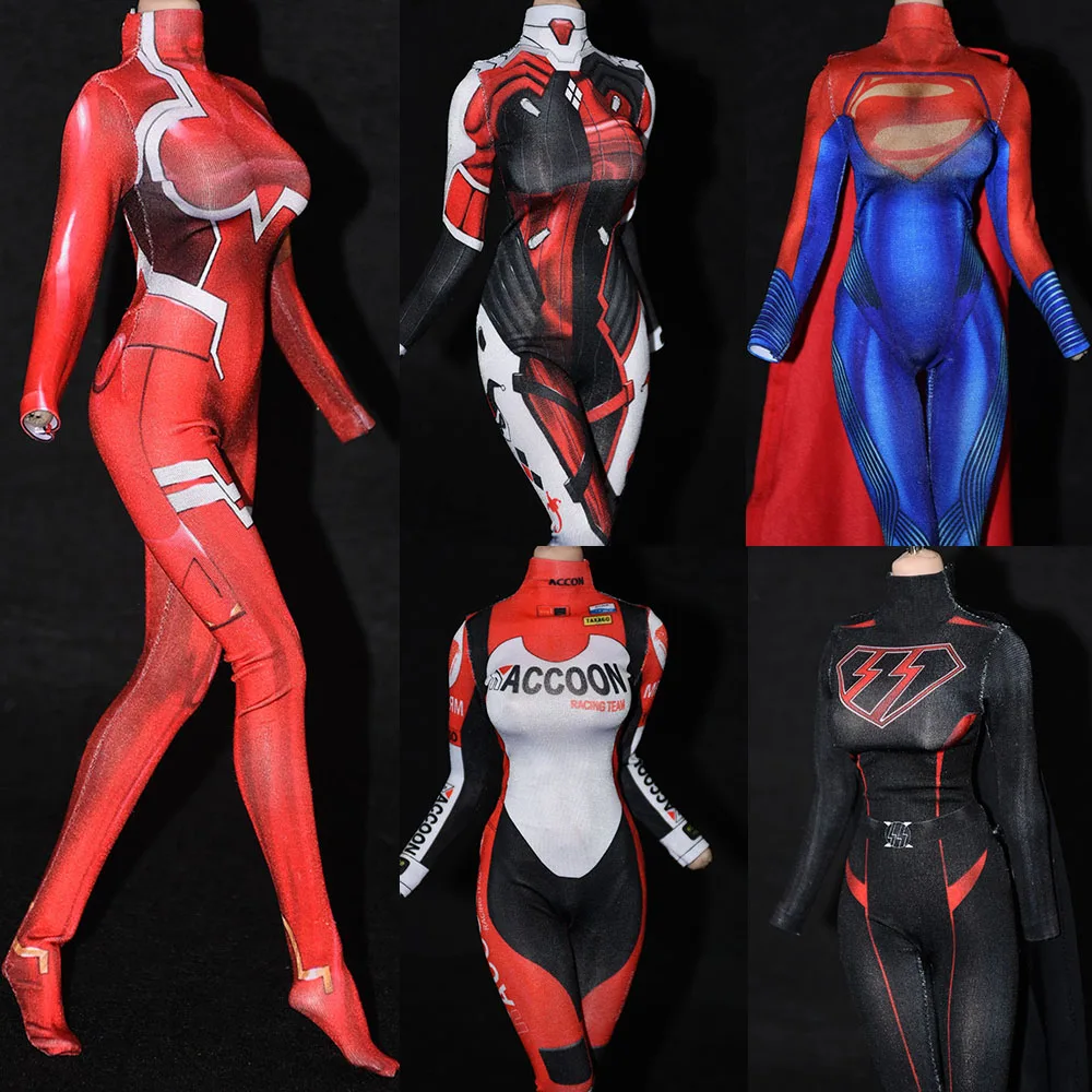 

1/6 Sexy Women's Stretch Clown Bodysuit Tights Jumpsuit Super-hero 3D Printed Battle Suit Model for 12" Action Figure Body