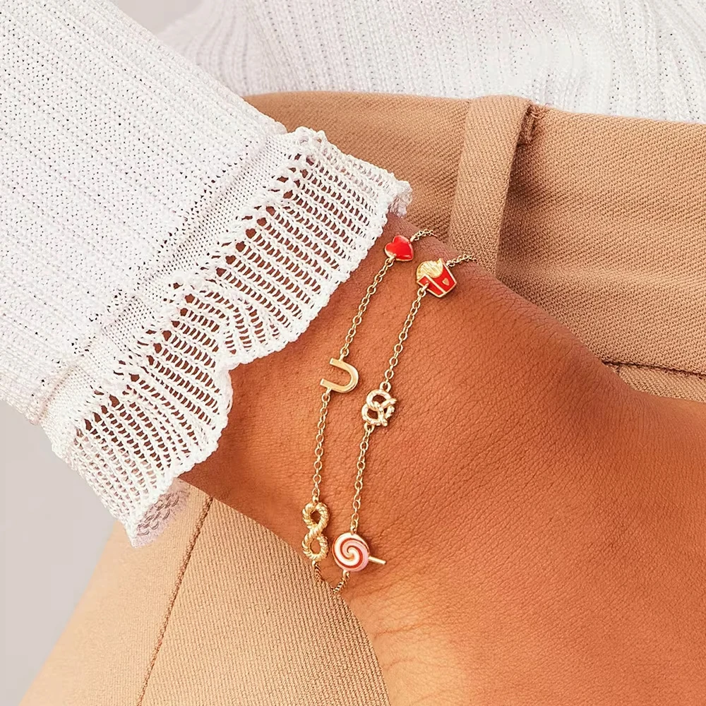 Delicate Heart Infinity U-shape Gold Color Chain Bracelet for Women Grils PVD Waterproof Rust Proof Hand Accessories Jewelry New