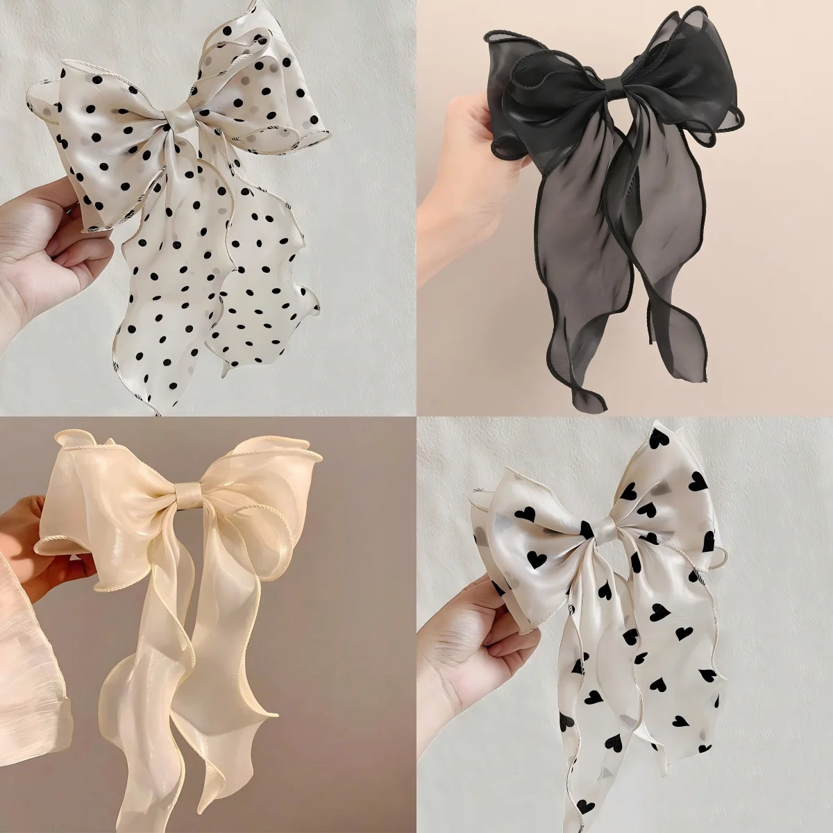 1Pcs Schwarz Polka Dot Organza Bogen Haar Clip frauen Flauschigen Band Hairgrip Französisch Kopfschmuck Süße Nette Haar Zubehör haarnadeln