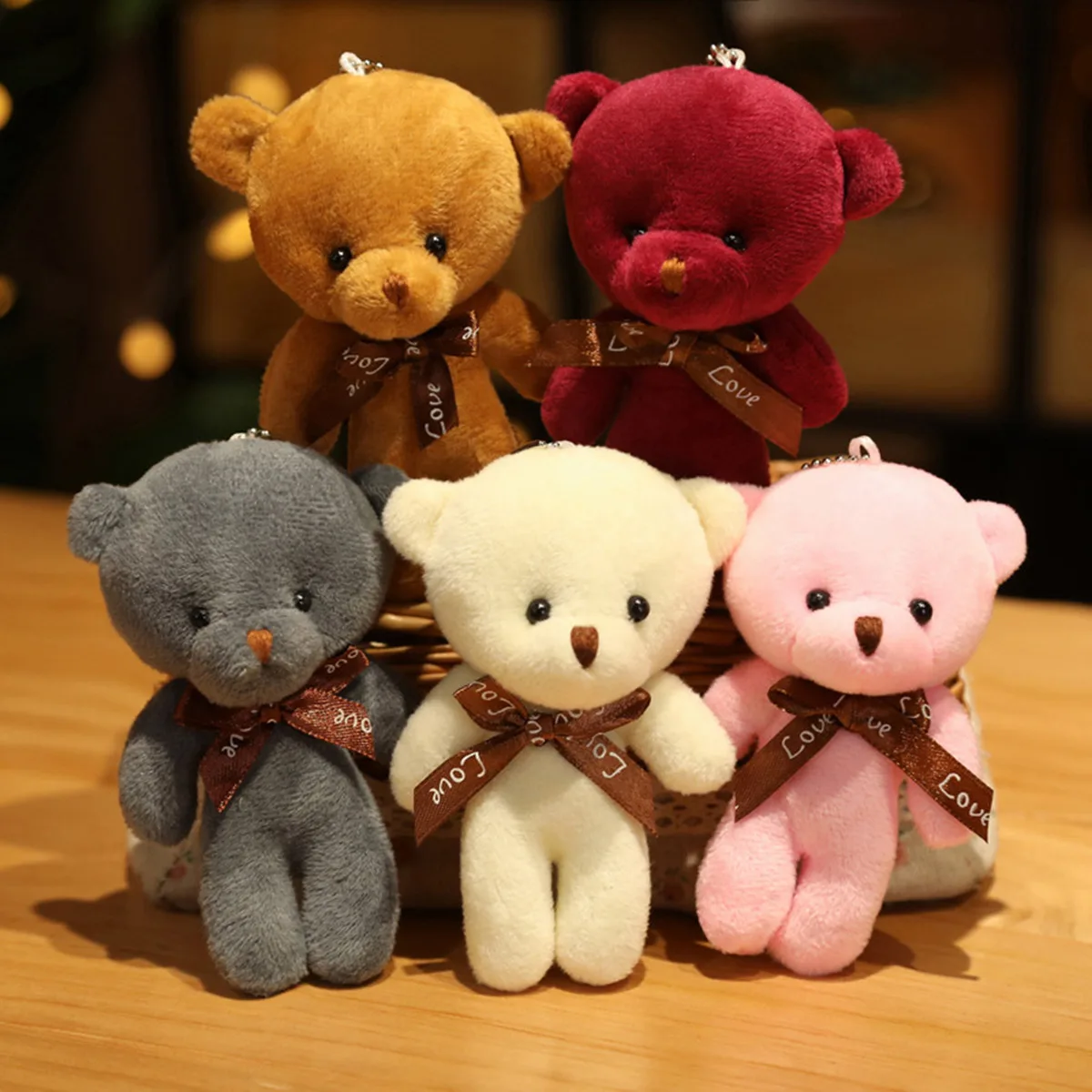 New Color Teddy Bear Dolls 12cm Soft Stuffed Animals Bear Plush Toy Pendent Cute Cute Girl Keychain Wedding Children Party Gifts 100pcs royal blue organza gift bags 9 12cm hot stamping organza wedding party favor gift bag jewelry packaging pouches earring