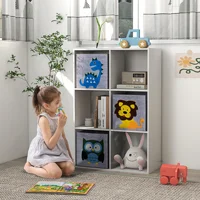 Qaba Children Toy Storage with 3 Storage Bins, Cute Animal Design, White 1