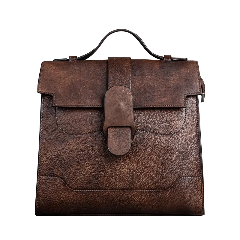 Vintage Women Genuine Leather Backpack Solid Pattern First Layer Cowhide Travel Bags Retro Real Cow Leather Double Shoulder Bag 5