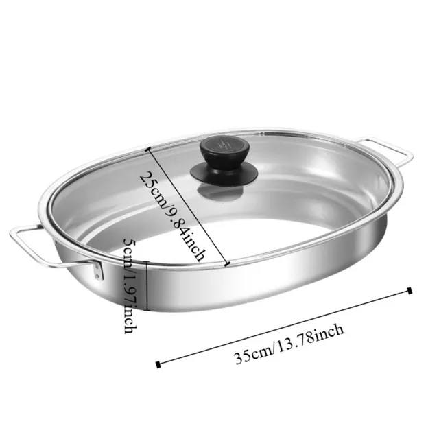 Multipurpose Stainless Steel Oval Grilled Fish Pan Deepened Rust-proof Fish Steamer with Lid with Handle Hot Pot Commercial 6
