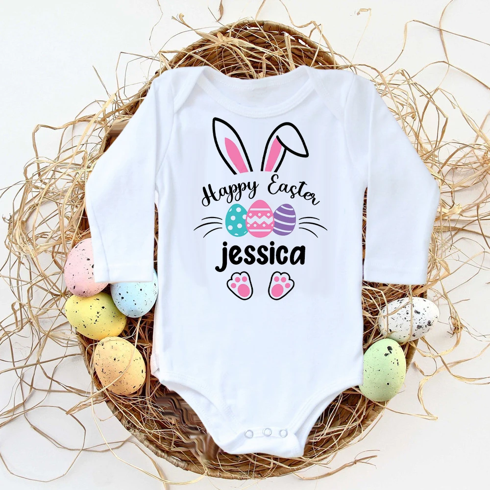 Personalised Easter Baby Bodysuit Custom Name Infant Outfits Clothes Boy Girl Holiday Party Jumpsuit Cute Bunny Newborn Romper 4