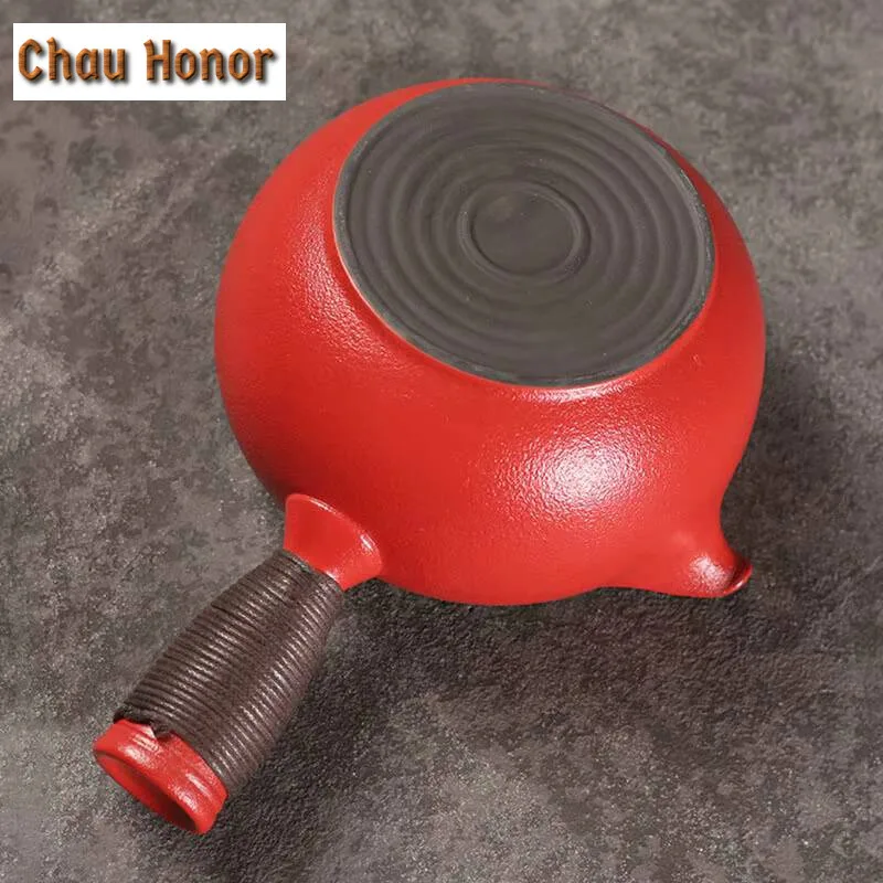 500ml Handmade Coarse Pottery Side Handle Boiling Water Kettle Large Capacity Tea Maker Pot Yellow Rice Wine Kettle Tea Ceremony