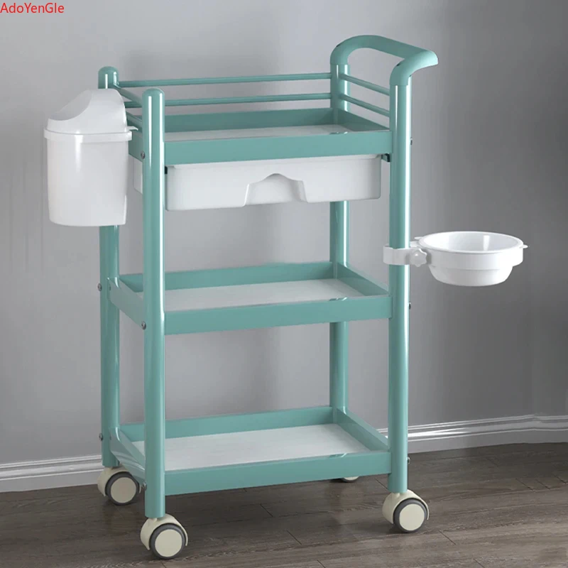 Simple Wrought Iron Salon Trolleys Multi-layer Rack Modern Salon Furniture Beauty Creative Household Trolley Wheels multi layer storage trolley