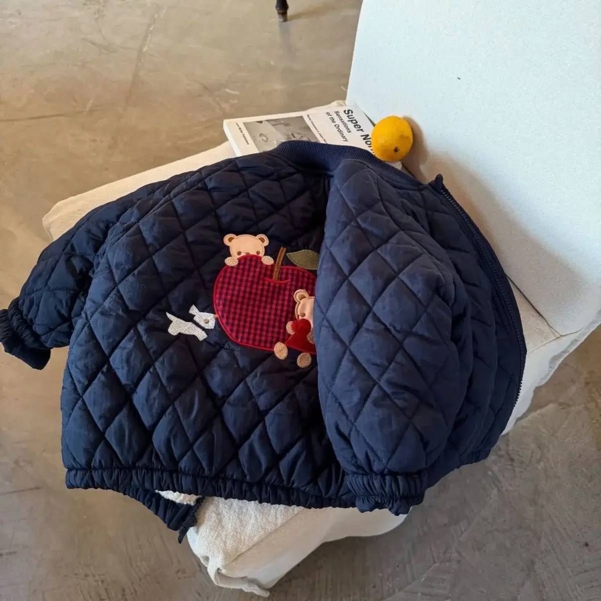 Autumn and Winter Korean Version Baby Boys Girls Cartoon Embroidered Baseball Clothes with Thick Coat Clip Cotton Warm Outfit