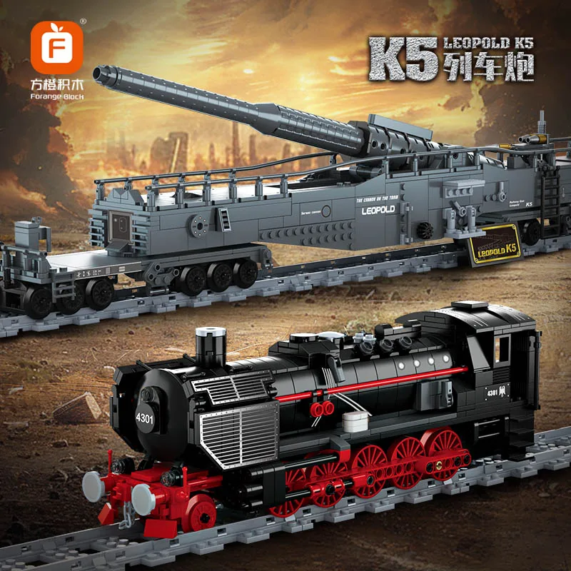 1631PCS Technical City Vintage Train Gun Building Blocks Racing Car Military Bricks Track Model Vehicle Toy Kids Adult For Gifts 1