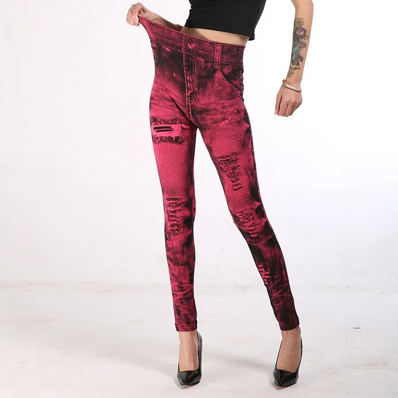 

Women's Printed Tight Leggings Fashion Yoga Pants Hip Lifting Imitation Denim Trousers 8 Colors