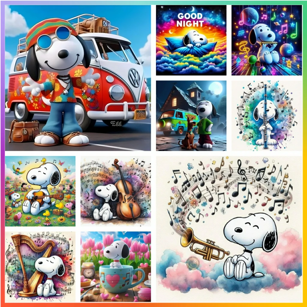 Musical-Snoopy-with-Violin-Piano-Cartoon-Comic-Mosaic-Embroidery ...