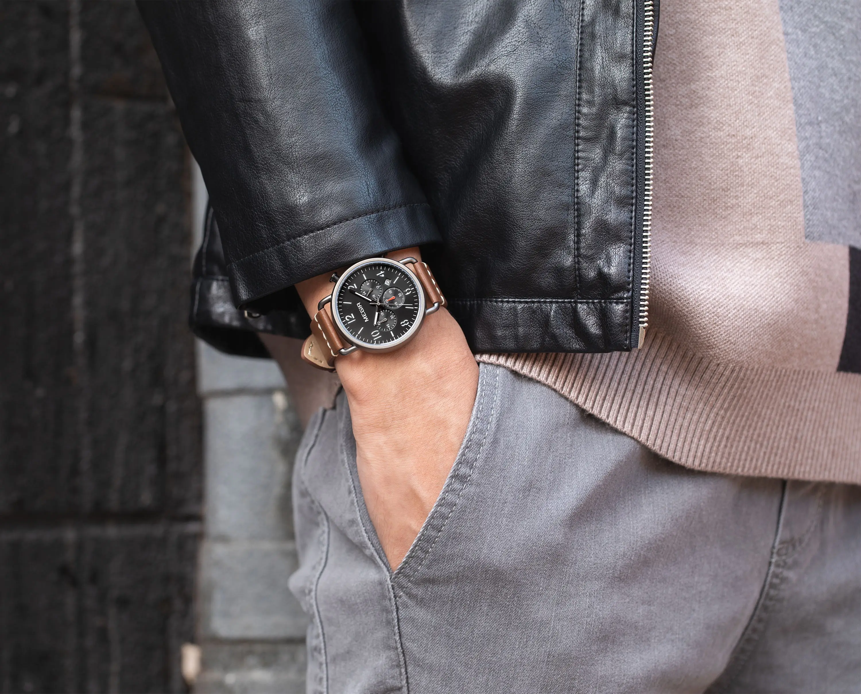 Herrenuhr, Luxus-Sport-Quarz-Armband, Stahlgeflecht, Business-Casual-Uhr mit Kalender, Lederband, Mann_voghion.com