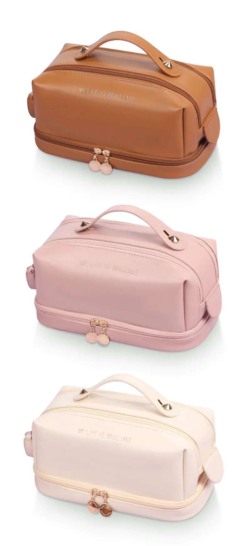 Cosmetic Bags for Women Elegant PU Leather Make Up Pouch Travel Toiletries Organizer Storage Hangbag Korean Carry-on Makeup Tote