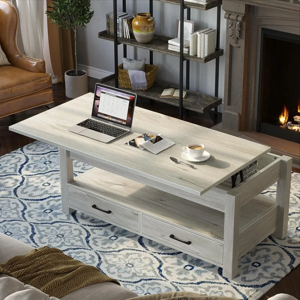 

Lift-top Coffee Table With Drawers and Hidden Compartments Coffe Tables for Living Room Modern Design Seating Center Small Café