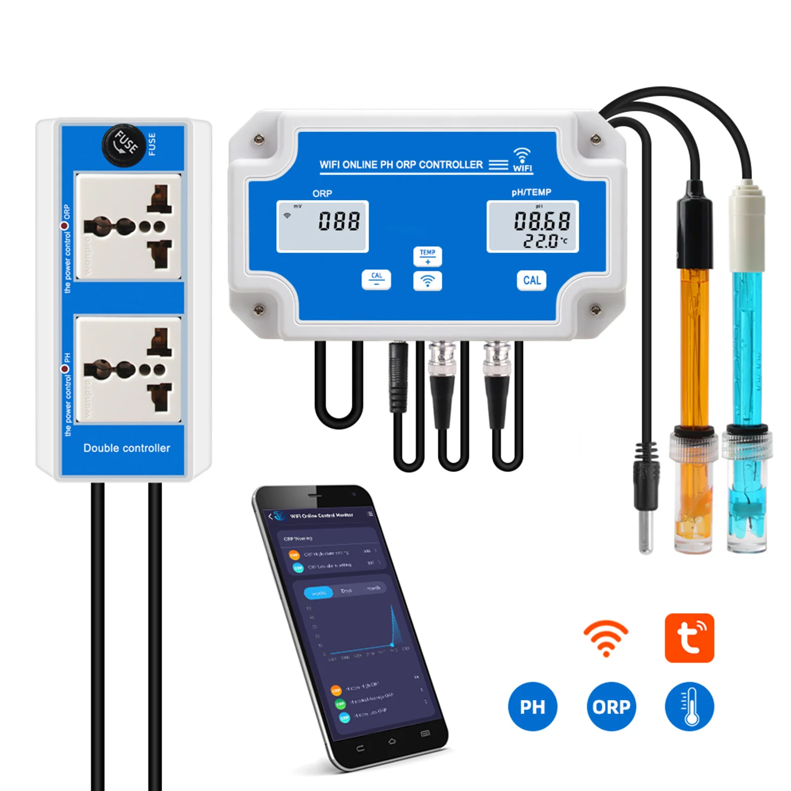 

WiFi Tuya Smart PH ORP Controller Temperature PH Detector Fish Tank Water Quality Analyzer Tester