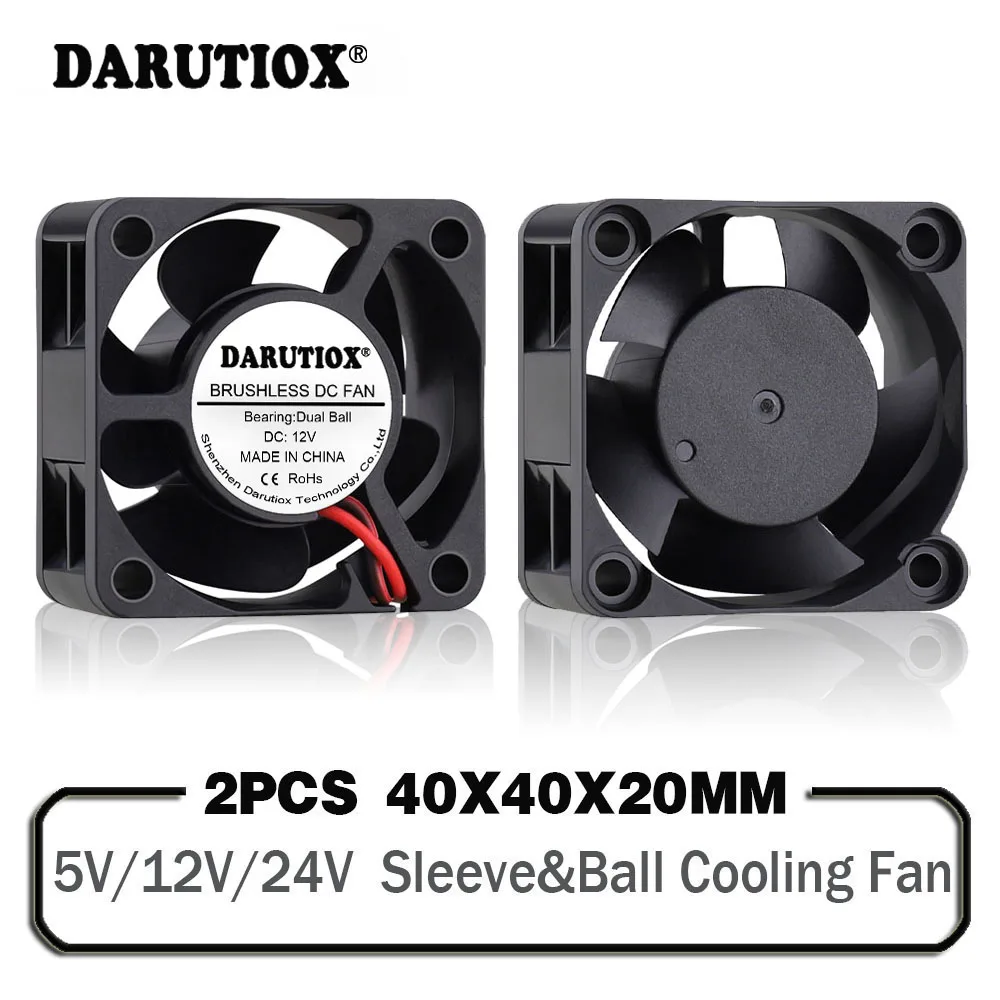 2 개 볼 40mm 냉각 팬 40x40x20mm 쿨러 24V 12V 5V 4020 컴퓨터 케이스 냉각 팬, 2 핀 3 핀 방열판 팬 3D 프린터 팬