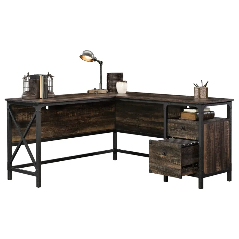 Sauder Steel River L-Shaped Desk, Carbon Oak Finish computer table  desk