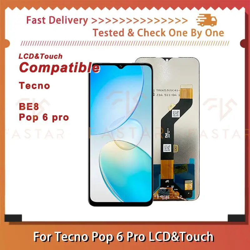 

BE8 6.56"Tested For Tecno pop6pro lcd BE8 LCD Display Touch Digitizer Assembly Replacement mobile phone Screen pop 6 pro lcd