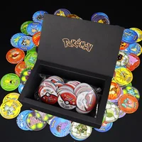 100/160pcs Pokemon Tazos 1/ 2 Generation Strokes Box 3D Round Square Collection Cards Album Trainer Pogs Cheetos Chipitaps