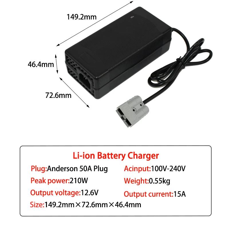 High-Power 10A/15A Lithium Battery Charger with Built-In Cooling Fan