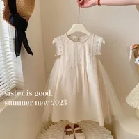 Robe de princesse en fibre de dentelle pour filles, vêtements de fête d'anniversaire pour tout-petits, robe en maille pour enfants, été 2024, 2 à 7 ans 5