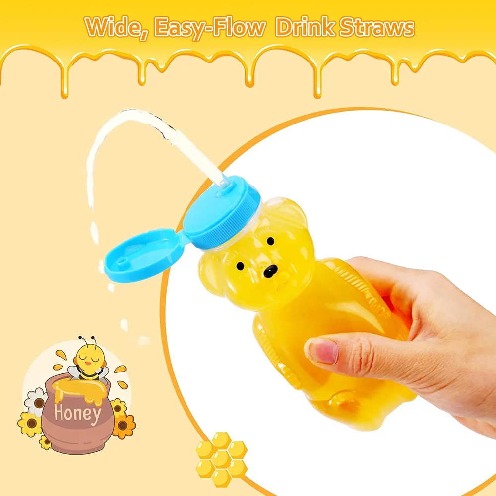Straw Cups Honey Bear Therapy Sippy Bottles for Speech and Feeding Training Leak-Proof Food Grade BPA Free 2 Pack 8oz