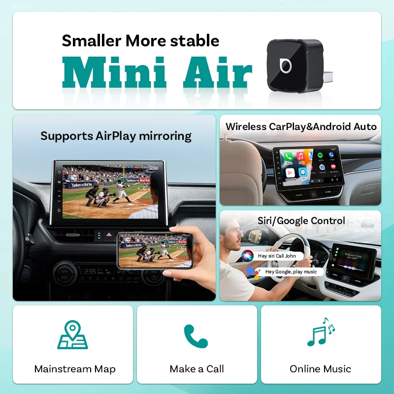 Ottocast MINI AIR 3 en 1 Inalámbrico CarPlay Android Auto para iPhone, Duplicación de Pantalla, Carplay Plug & Play, Accesorios para Auto, NUEVO 2026 2