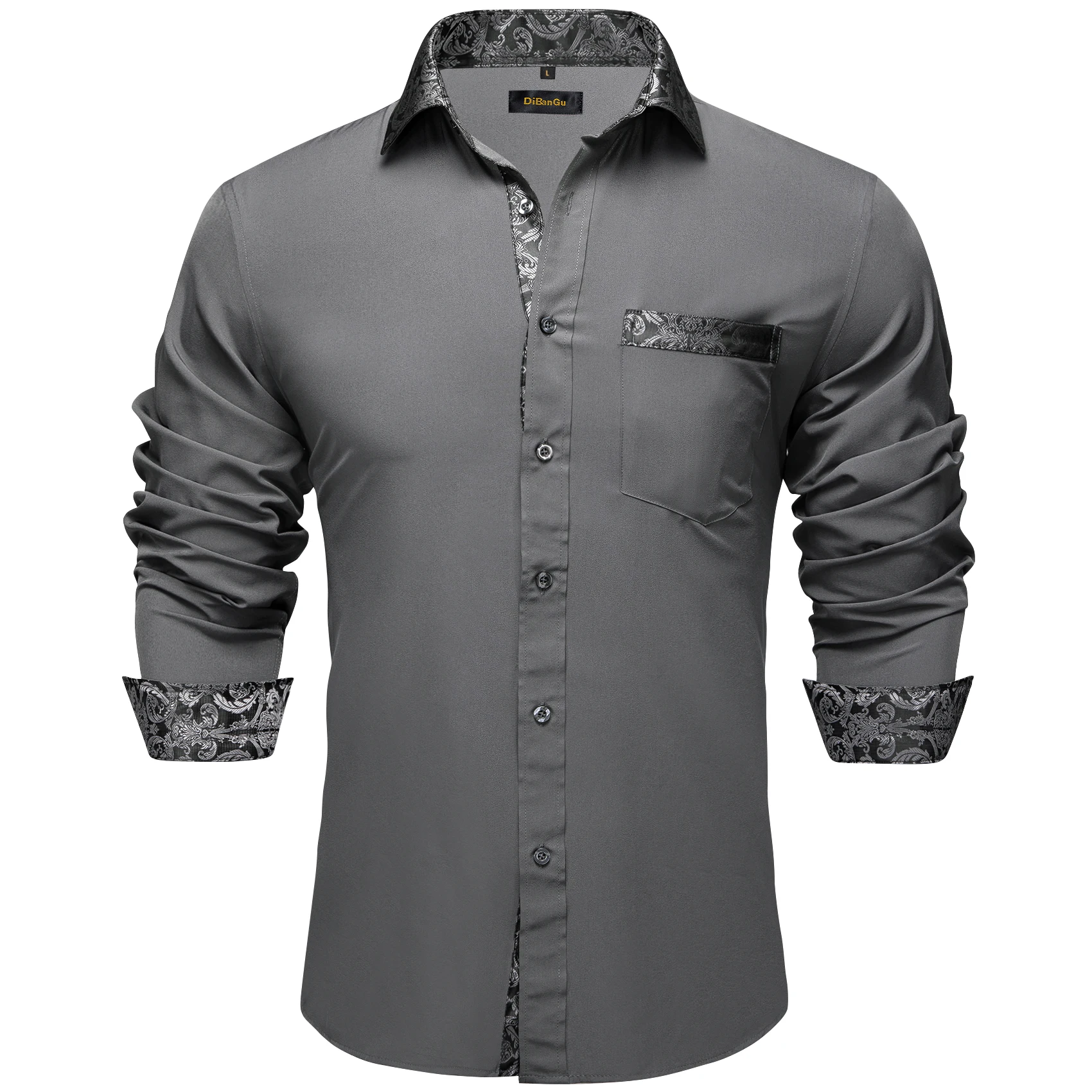Men Shirts Luxurt Brand Gray Long Sleeves Spring Autumn Causal Party Shirt For Man Button Down Collar High Quailty Male Tops
