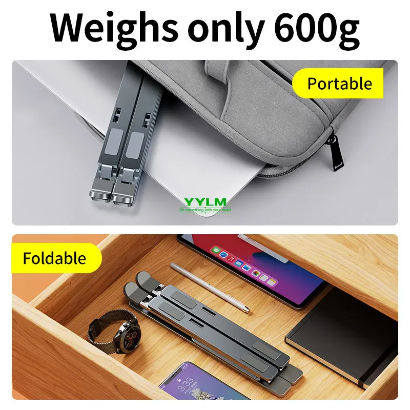 Suporte de Alumínio Ajustável Laptop Macbook Tablet Stand Notebook Stand Cooling Pad Suporte Dobrável Laptop Nova Tabela Yylm-n8 - Imagem 2