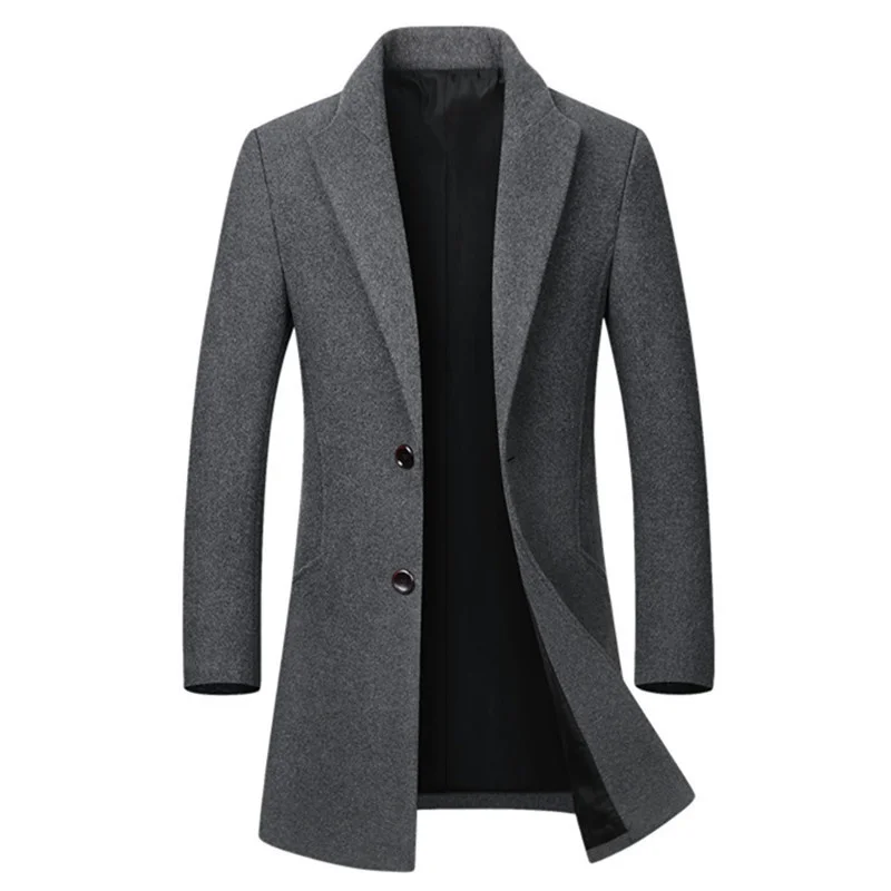 

Men's Wool Jacket Autumn Winter Windbreaker Woolen Coat Casual Slim Stand Collar Palto Overcoat Peacoat Long Trench Jackets 4XL