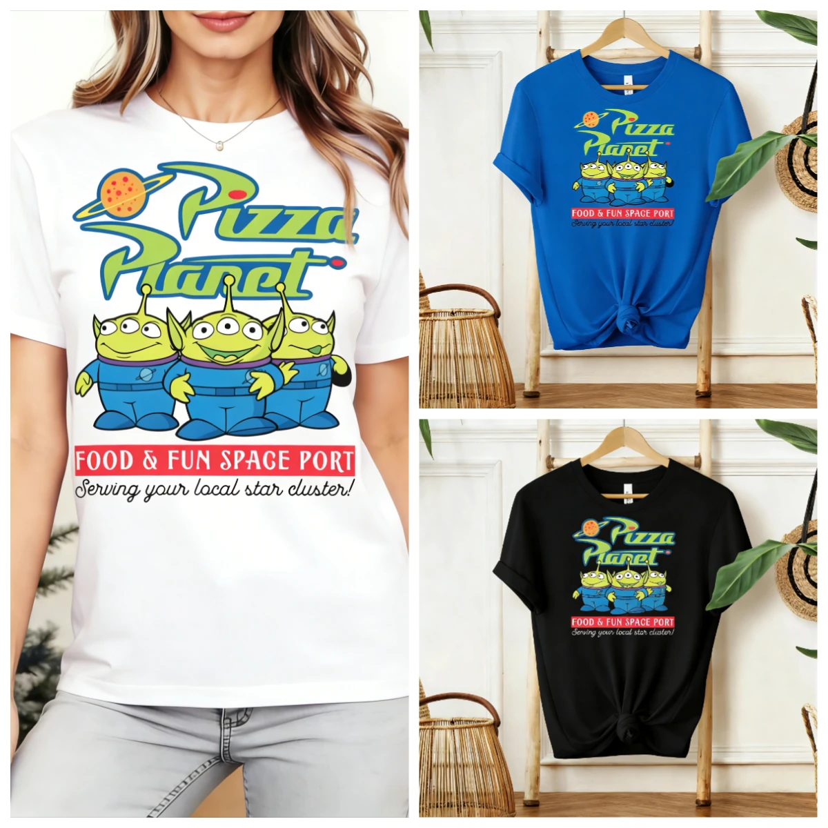 Alien Pizza Planet 티셔츠 디즈니 가족 휴가 반팔 2026 봄 여름 남녀 공용 같은 상의 플레이웨어