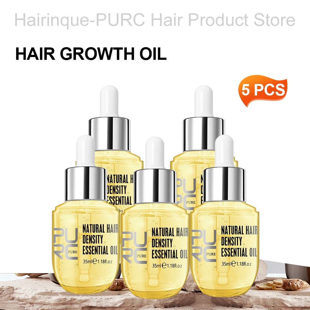 PURC 5PCS Hair Growth Oil for Men Women Products Ginger Fast Grow Serum Anti Hair Loss Scalp Treatment Care Beauty Health
