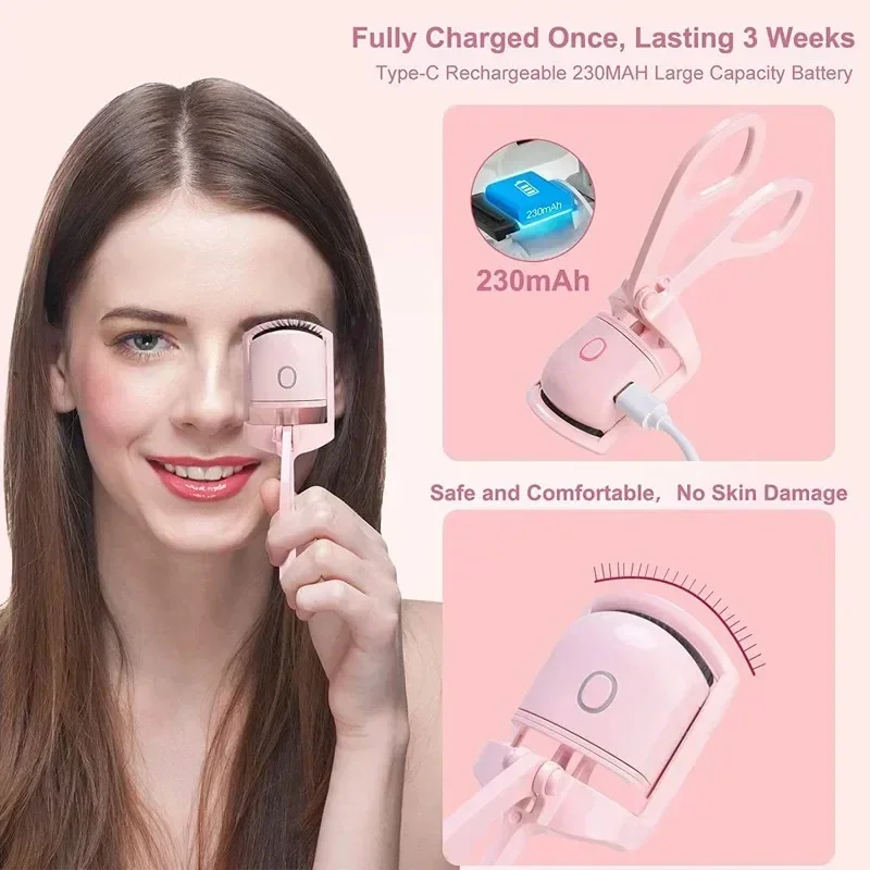 Eyelash Curler Heated Eyelash Curler Electric 2-Level Temperature Control Long-lasting Curling and Shaping Portable Rechargeable Eyelash Curler