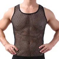 Hommes gilet maillot de corps vêtements chemise en maille de Nylon voir à travers des manches longues t-shirts Sexy chemise transparente sous-vêtements 1