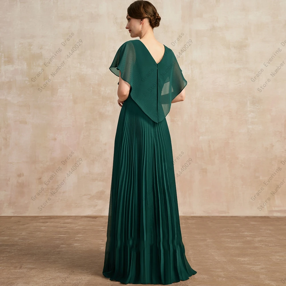 Fashion Green Chiffon Mother of Bride Dresses Fuffles Pleat Summer New Floor Length Wedding Party Gown Sleeveless Zipper