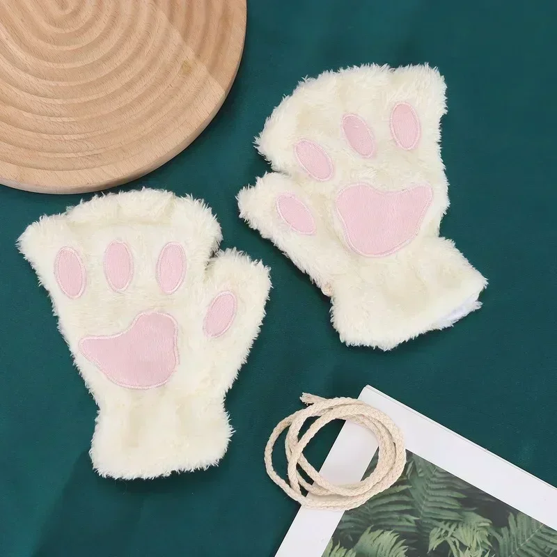 Lovely Plush Cat Claw Paw Gloves Plush Mittens Warm Soft Plush Short Fingerless Fluffy Bear Gloves Costume Half Finger Gloves