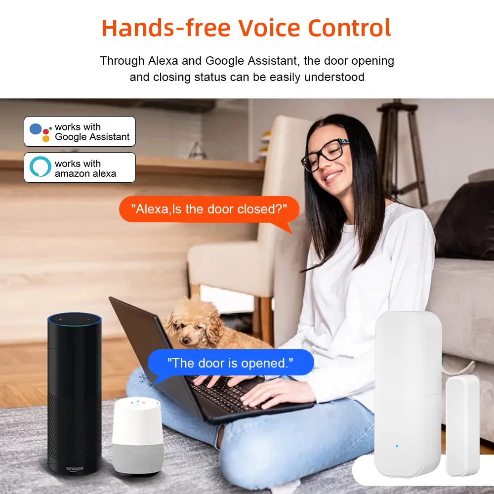 Tuya WiFi or Zigbee Window Door Sensor With Battery Smart Home Security Alarm System Voice Control Via Alexa Google Home Smart