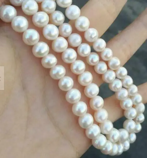 

Huge AAA 9-10mm Real Natural South Sea White Cream Pearl Necklace 18"-