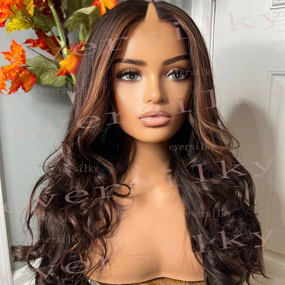 

Highlight Chocolate Balayage Brown Wave Kinky Straight V Part Human Hair Wigs Body Wavy Yaki Ombre Honey Blonde U Shape Full End