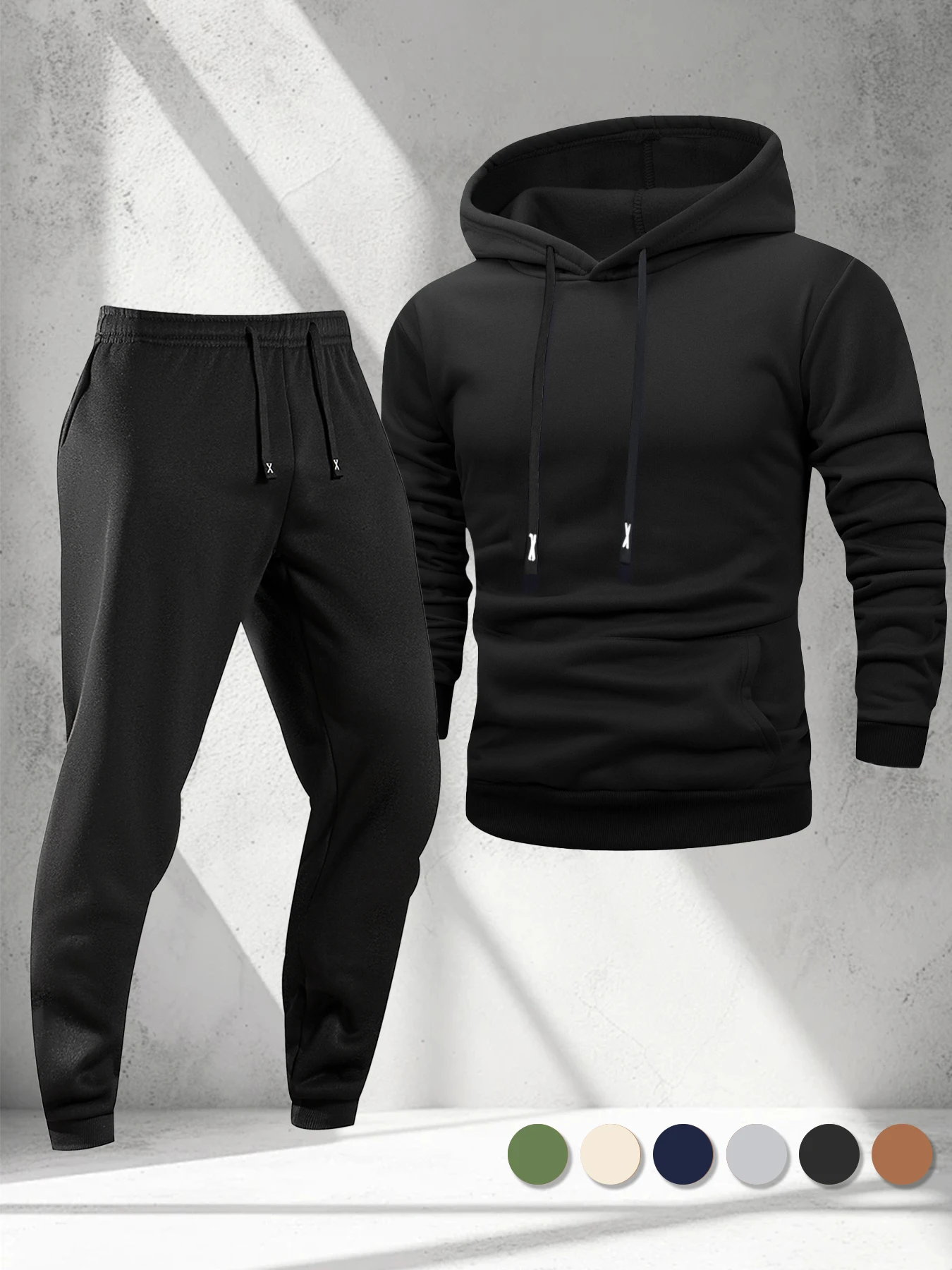 Unisex Fleece Hooded Sweatshirt and Sweatpants Autumn Sports Set