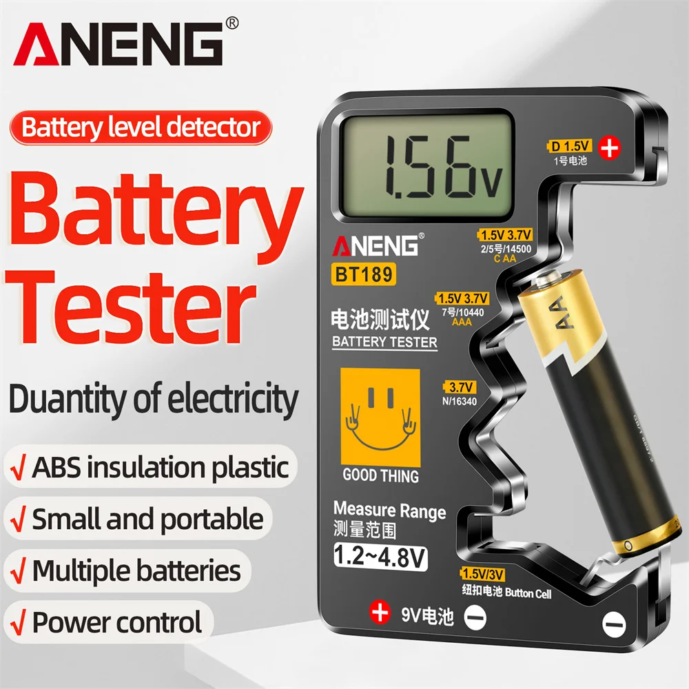 

ANENG BT189 Universal Battery Tester 9V N D C AA AAA Button Cell Household LCD Display Battery Tester Power Bank Detectors Tools