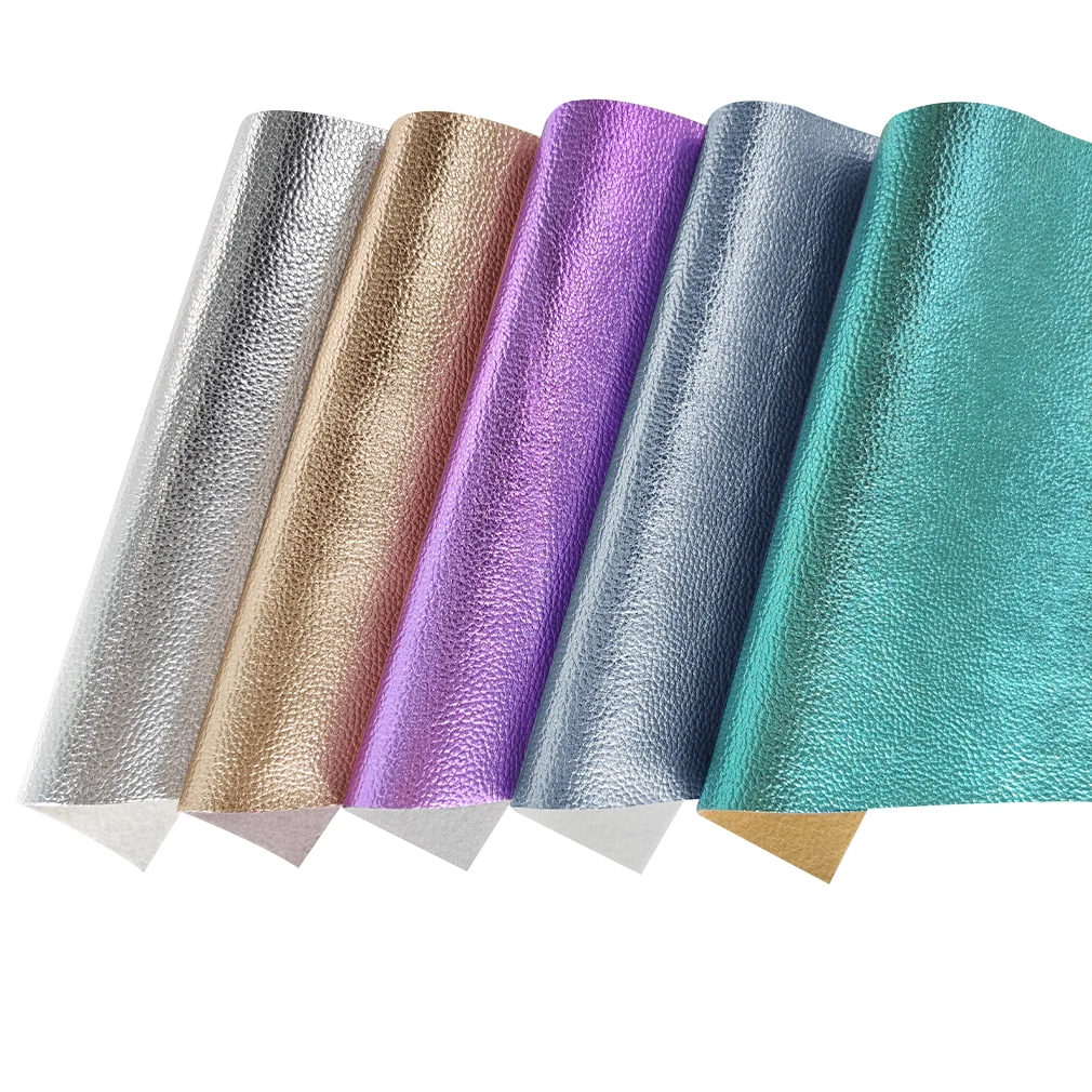 46x135cm Metallic Litchi Grain Design PU Embossed Faux Fabric Leather Sheet for Shoe Purse Wallet Earring Craft DIY Material