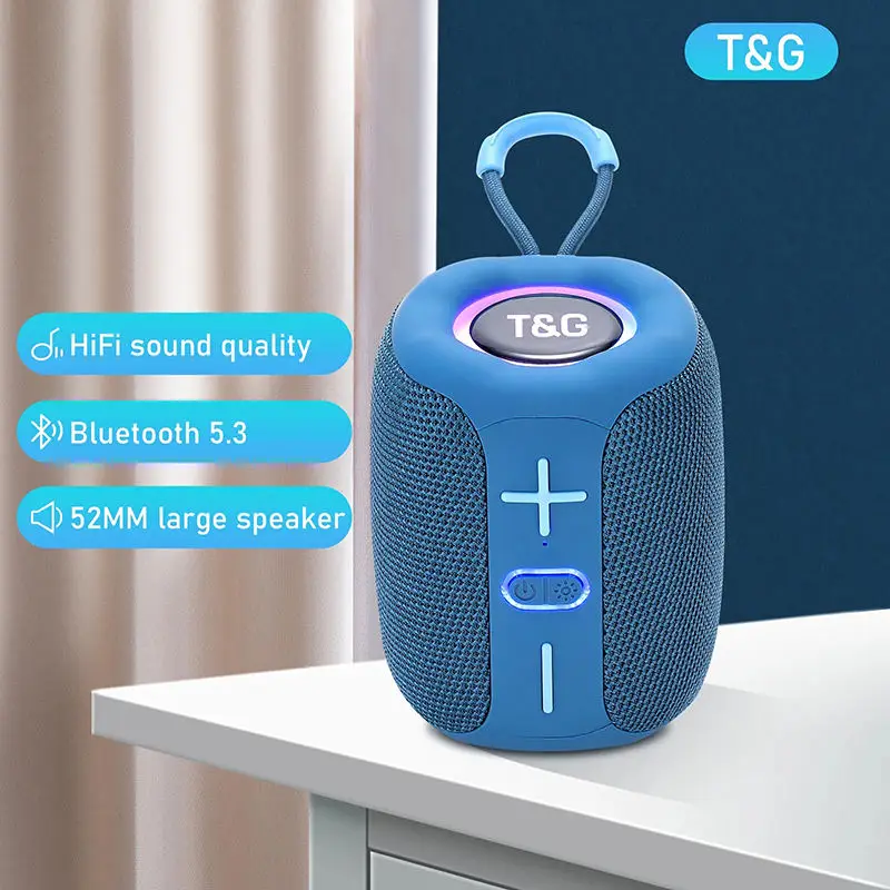 TG658 휴대용 블루투스 무선 스피커, TWS 1200mAh 방수 미니 베이스 칼럼, AUX TF BT 시끄러운 스피커, LED 조명 포함