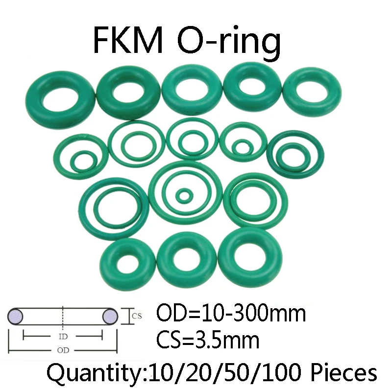 

10/20/50/100pieces Green FKM O Ring CS 3.5mm OD 10-300mm Fluorine Rubber Mechanical Seal O-Ring